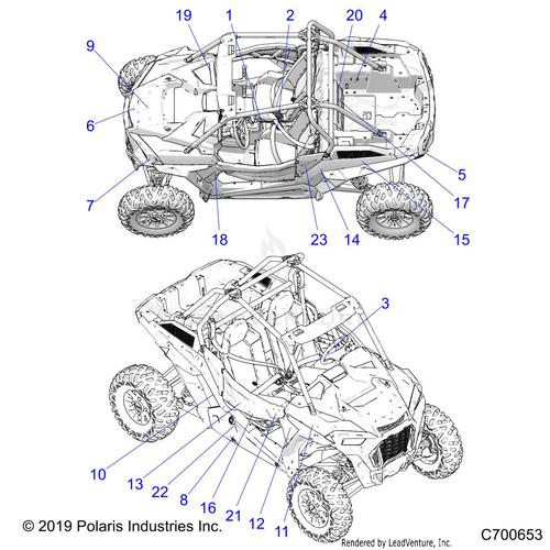 An Image of a Genuine Polaris Parts Schematic Diagram showing the schematic - BODY: DECALS - 2020 POLARIS RZR XP TURBO