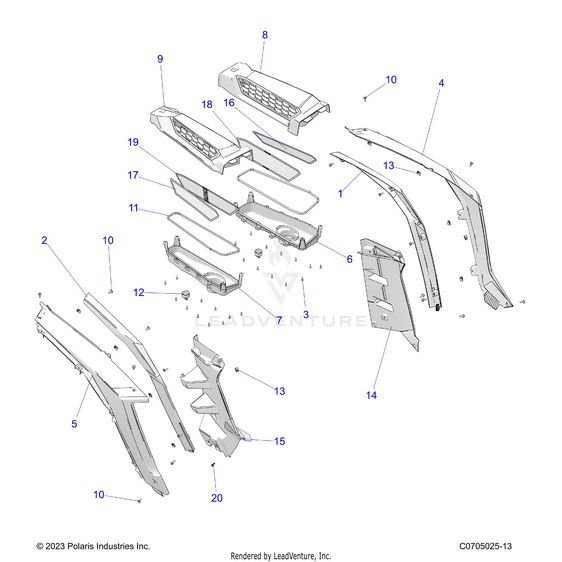 An Image of a Genuine Polaris Parts Schematic Diagram showing the schematic - BODY: REAR FENDERS AND BEZELS - 2024 POLARIS RZR XP 1000 ULTIMATE