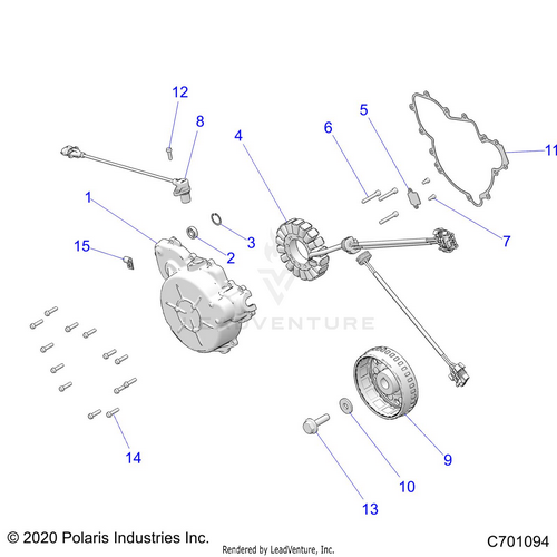 An Image of a Genuine Polaris Parts Schematic Diagram showing the schematic - ENGINE: STATOR AND FLYWHEEL - 2023 POLARIS RZR XP 1000 SPORT