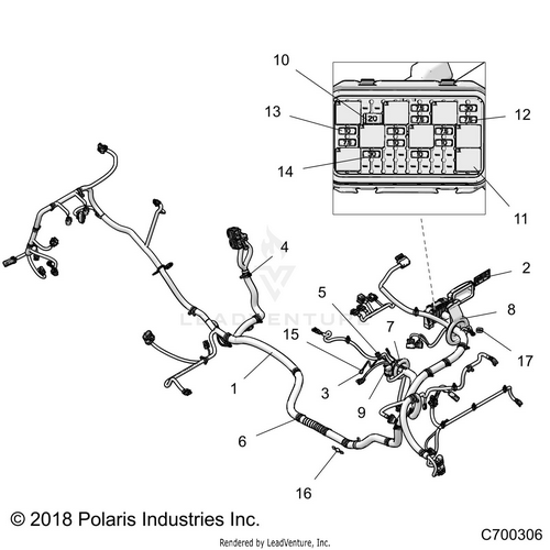 An Image of a Genuine Polaris Parts Schematic Diagram showing the schematic - ELECTRICAL: WIRE HARNESS - 2022 POLARIS RZR XP 1000 HIGH LIFTER