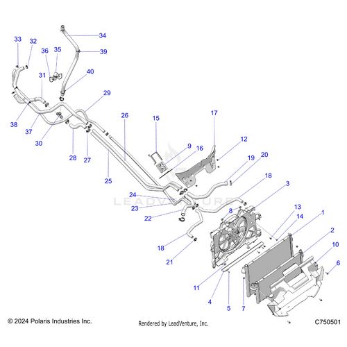 An Image of a Genuine Polaris Parts Schematic Diagram showing the schematic - ENGINE: COOLING - 2026 POLARIS RZR PRO S ULTIMATE