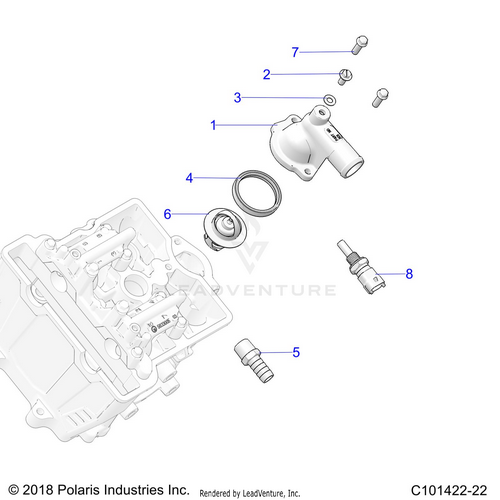 An Image of a Genuine Polaris Parts Schematic Diagram showing the schematic - ENGINE: THERMOSTAT AND COVER - 2020 POLARIS RZR 570
