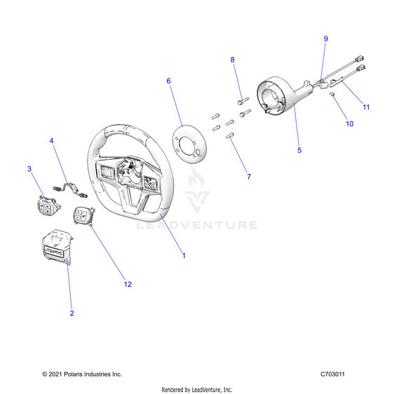 An Image of a Genuine Polaris Parts Schematic Diagram showing the schematic - STEERING: WHEEL - 2023 POLARIS RZR PRO R ULTIMATE