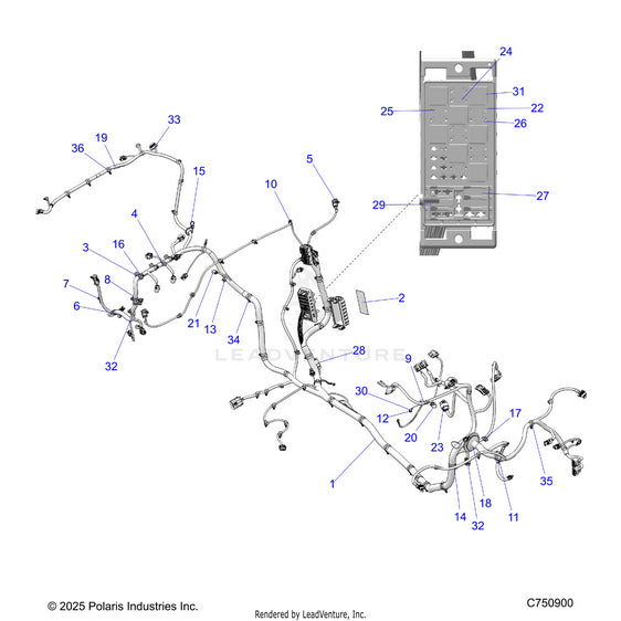 An Image of a Genuine Polaris Parts Schematic Diagram showing the schematic - ELECTRICAL: WIRE HARNESS  - 2026 POLARIS RZR XP S 1000 ULTIMATE