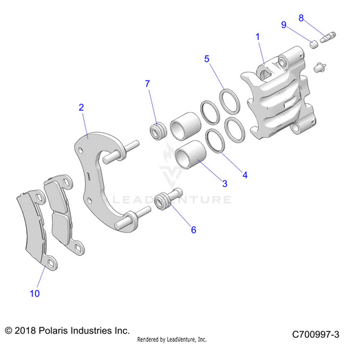 An Image of a Genuine Polaris Parts Schematic Diagram showing the schematic - BRAKES: REAR CALIPER - 2023 POLARIS RZR XP 4 1000 PREMIUM