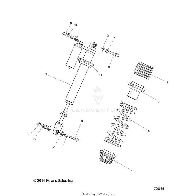An Image of a Genuine Polaris Parts Schematic Diagram showing the schematic - SUSPENSION: FRONT SHOCK MOUNTING - 2015 POLARIS RZR XP 1000