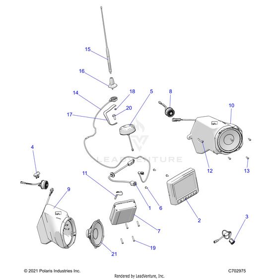 An Image of a Genuine Polaris Parts Schematic Diagram showing the schematic - ELECTRICAL: AUDIO RIDE COMMAND - 2022 POLARIS RZR TURBO R SPORT