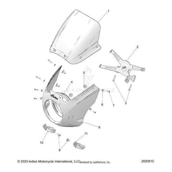 Exploded diagram of the Mount Cowl Lower RH Club by Polaris, displaying labeled components like the main cover, mounting bracket, screws, and smaller parts—ideal for identifying genuine Polaris OEM Parts.