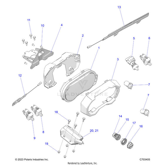 An Image of a Genuine Polaris Parts Schematic Diagram showing the schematic - ELECTRICAL: DASH INSTRUMENTS AND CONTROLS - 2023 POLARIS RZR PRO R 4 SPORT
