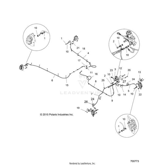 An Image of a Genuine Polaris Parts Schematic Diagram showing the schematic - BRAKES: BRAKE LINES AND MASTER CYLINDER - 2017 POLARIS RZR XP 4 TURBO