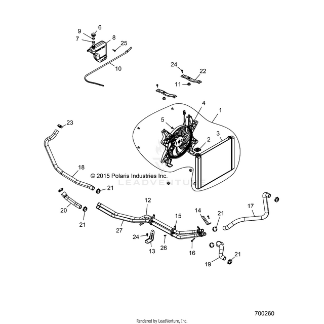 An Image of a Genuine Polaris Parts Schematic Diagram showing the schematic - ENGINE: COOLING SYSTEM - 2018 POLARIS RZR S 900