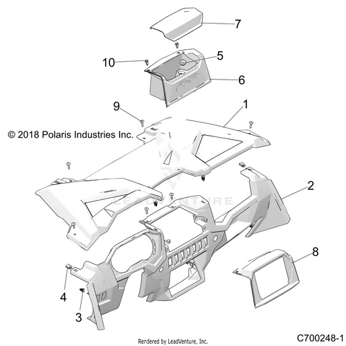 An Image of a Genuine Polaris Parts Schematic Diagram showing the schematic - BODY: DASH - 2019 POLARIS RZR TURBO 4