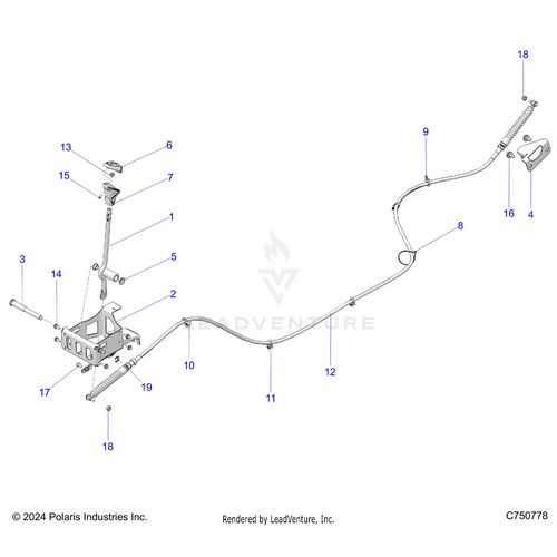 An Image of a Genuine Polaris Parts Schematic Diagram showing the schematic - DRIVE TRAIN: GEAR SELECTOR - 2026 POLARIS RZR PRO XP 4 ULTIMATE