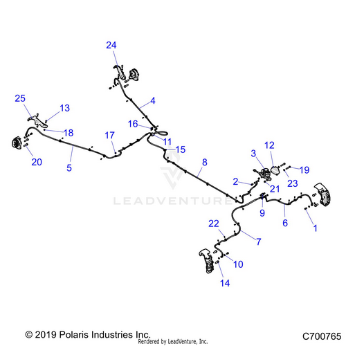 An Image of a Genuine Polaris Parts Schematic Diagram showing the schematic - BRAKES: BRAKE LINES AND MASTER CYLINDER - 2020 POLARIS RZR TURBO S 4 VELOCITY