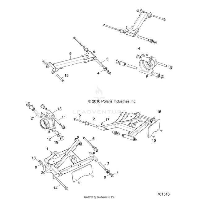 An Image of a Genuine Polaris Parts Schematic Diagram showing the schematic - SUSPENSION: REAR CONTROL ARMS - 2015 POLARIS RZR S 900