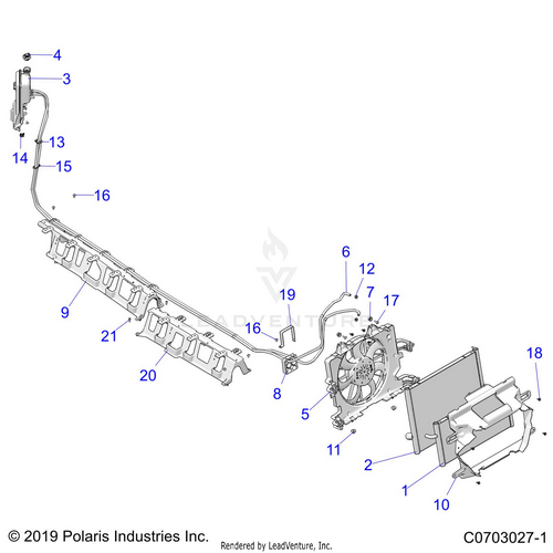 An Image of a Genuine Polaris Parts Schematic Diagram showing the schematic - ENGINE: COOLING RADIATOR - 2021 POLARIS RZR PRO XP 4 ULTIMATE ROCKFORD LE