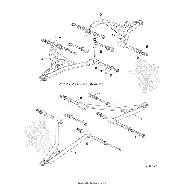 An Image of a Genuine Polaris Parts Schematic Diagram showing the schematic - SUSPENSION: FRONT CONTROL ARMS - 2019 POLARIS RZR S 1000 EPS