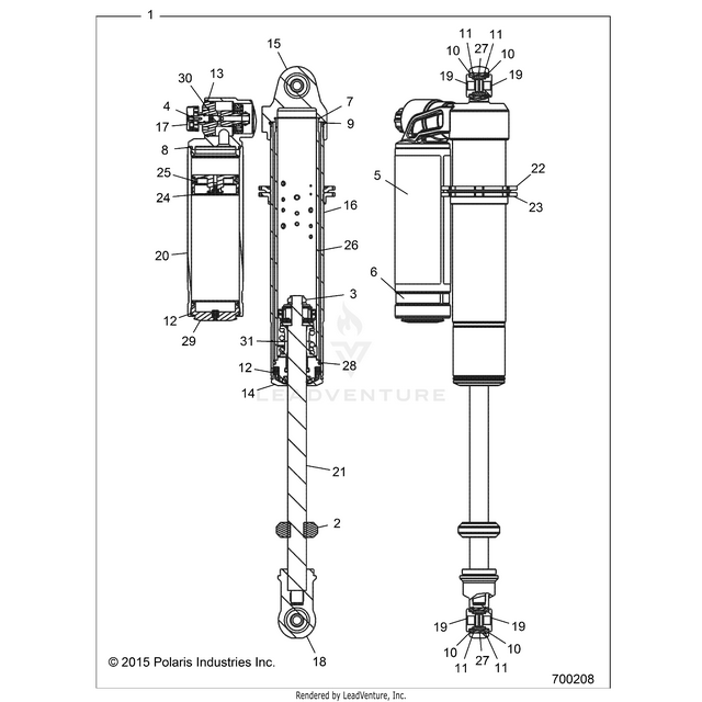 An Image of a Genuine Polaris Parts Schematic Diagram showing the schematic - SUSPENSION: FRONT SHOCK - 2015 POLARIS RZR XP 1000