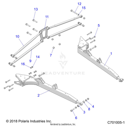 An Image of a Genuine Polaris Parts Schematic Diagram showing the schematic - SUSPENSION: REAR CONTROL ARMS - 2021 POLARIS RZR XP TURBO