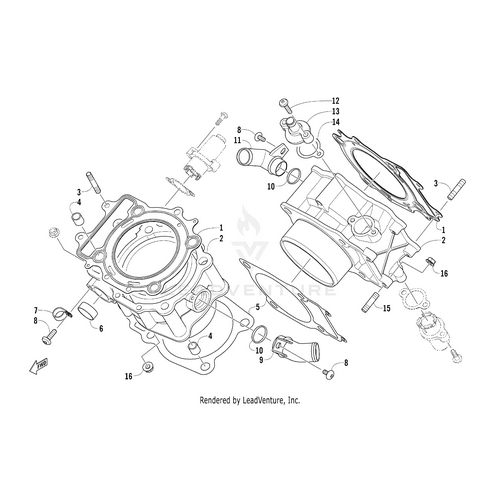 Exploded technical diagram of an Arctic Cat Water Hose Union assembly with labeled OEM parts—gaskets, bolts, pipes, housings—presented in a detailed schematic style.