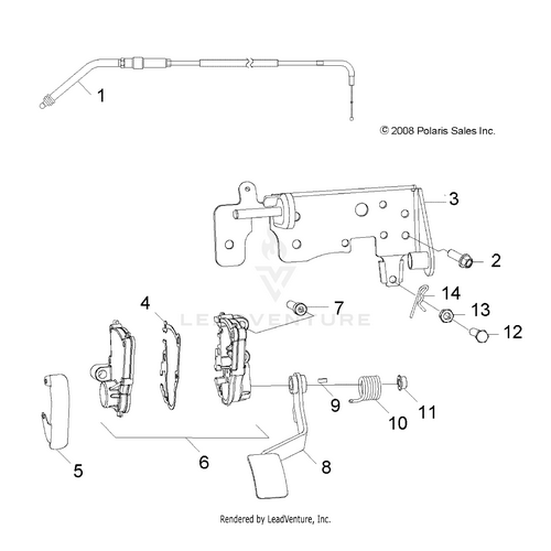 An Image of a Genuine Polaris Parts Schematic Diagram showing the schematic - STEERING: CONTROLS and THROTTLE - 2015 POLARIS RZR 170