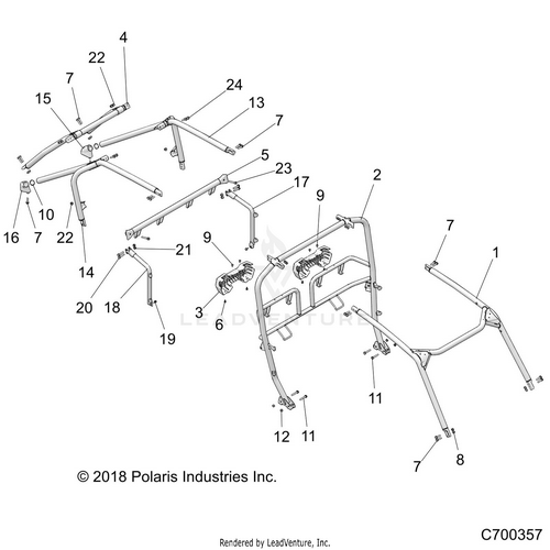 An Image of a Genuine Polaris Parts Schematic Diagram showing the schematic - CHASSIS: CAB FRAME - 2020 POLARIS RZR TURBO S 4 VELOCITY