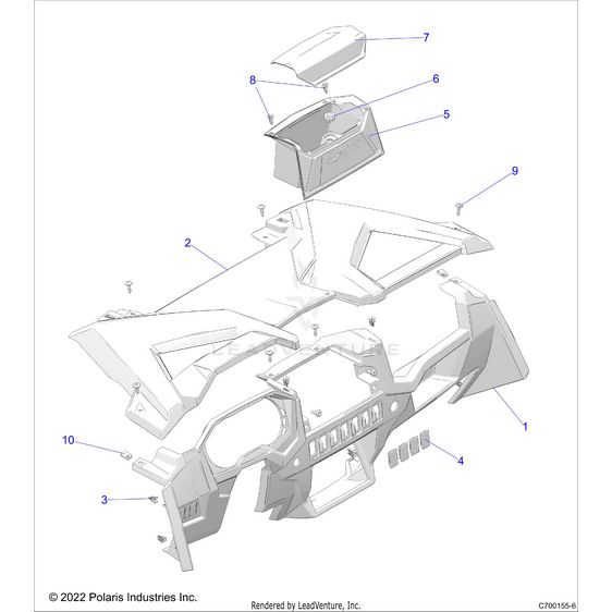 An Image of a Genuine Polaris Parts Schematic Diagram showing the schematic - BODY: DASH - 2022 POLARIS RZR XP 1000 PREMIUM