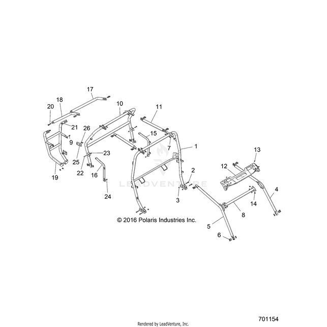 An Image of a Genuine Polaris Parts Schematic Diagram showing the schematic - CHASSIS: CAB FRAME - 2019 POLARIS RZR S 4 1000