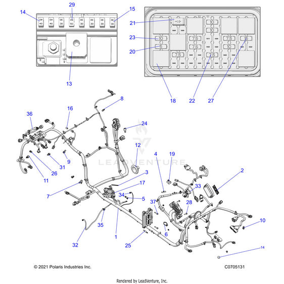An Image of a Genuine Polaris Parts Schematic Diagram showing the schematic - ELECTRICAL: WIRE HARNESS CHASSIS - 2023 POLARIS RZR TURBO R 4 PREMIUM RIDE COMMAND