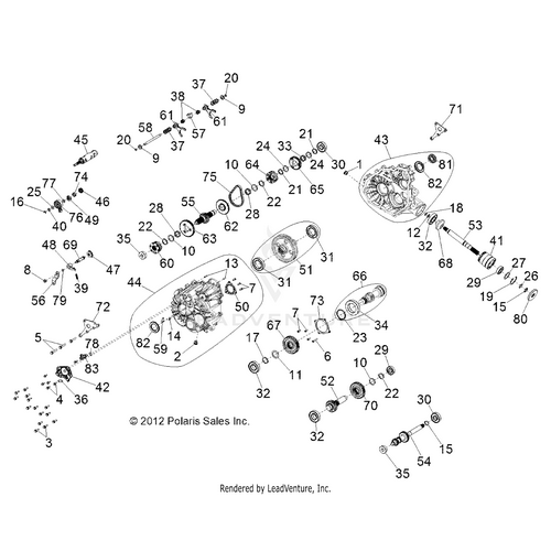 An Image of a Genuine Polaris Parts Schematic Diagram showing the schematic - DRIVE TRAIN: MAIN GEARCASE - 2015 POLARIS RZR 570