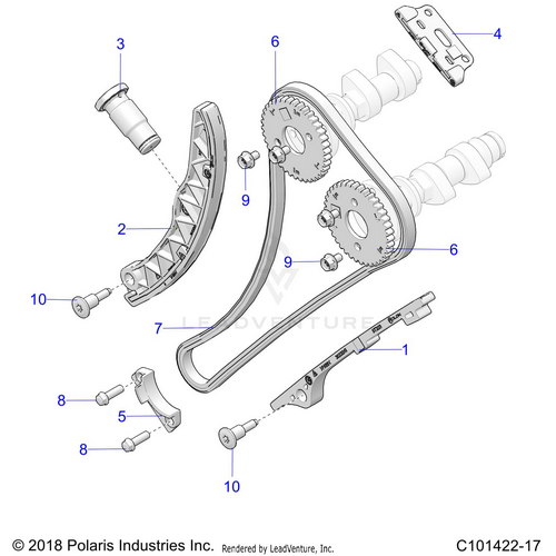 An Image of a Genuine Polaris Parts Schematic Diagram showing the schematic - ENGINE: CAM CHAIN AND SPROCKET - 2022 POLARIS RZR TRAIL 570