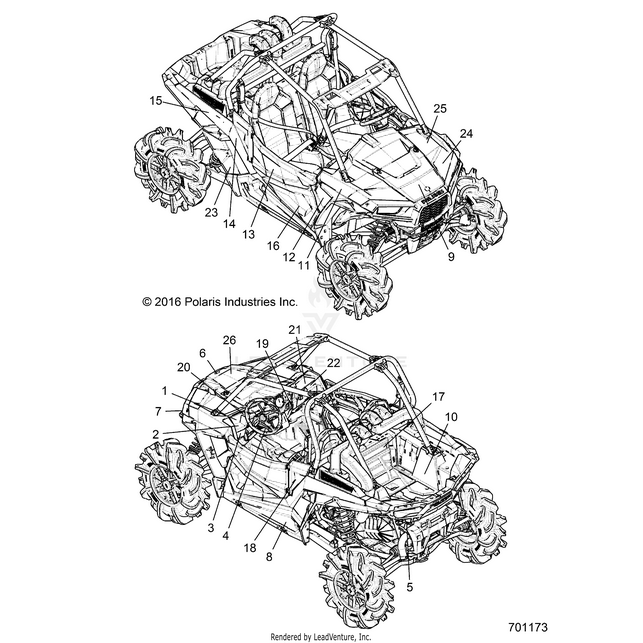 An Image of a Genuine Polaris Parts Schematic Diagram showing the schematic - BODY: DECALS - 2017 POLARIS RZR XP 1000