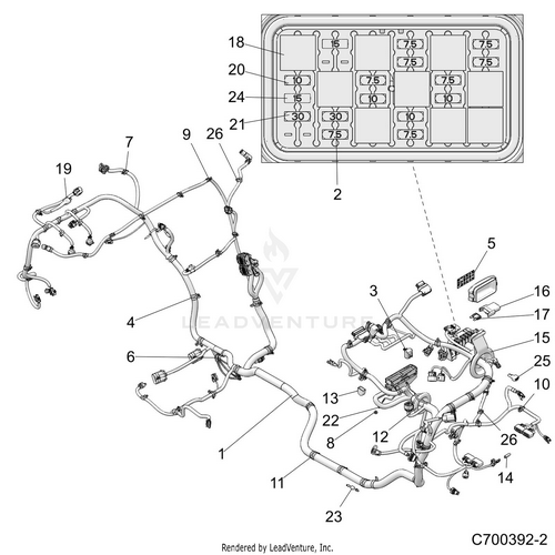 An Image of a Genuine Polaris Parts Schematic Diagram showing the schematic - ELECTRICAL: WIRE HARNESS - 2019 POLARIS RZR XP TURBO