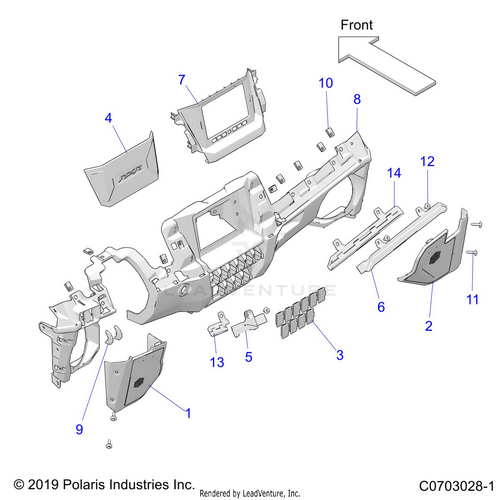 An Image of a Genuine Polaris Parts Schematic Diagram showing the schematic - BODY: DASH LOWER - 2020 POLARIS RZR PRO XP 4