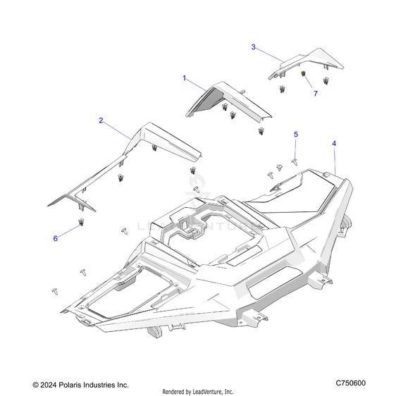 An Image of a Genuine Polaris Parts Schematic Diagram showing the schematic - BODY: DASH UPPER - 2023 POLARIS RZR PRO XP 4 PREMIUM