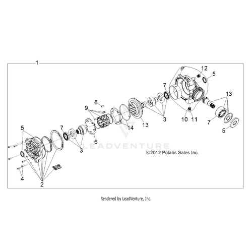 An Image of a Genuine Polaris Parts Schematic Diagram showing the schematic - DRIVE TRAIN: FRONT GEARCASE INTERNALS - 2016 POLARIS RZR 900/900 EPS
