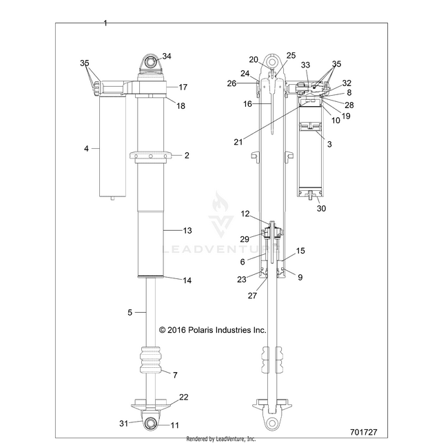 An Image of a Genuine Polaris Parts Schematic Diagram showing the schematic - SUSPENSION: REAR SHOCK INTERNALS - 2017 POLARIS RZR XP 4 1000