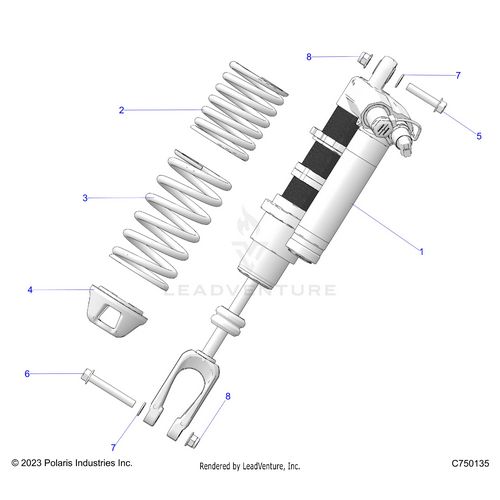 An Image of a Genuine Polaris Parts Schematic Diagram showing the schematic - SUSPENSION: FRONT SHOCK MOUNTING - 2025 POLARIS RZR PRO R SPORT