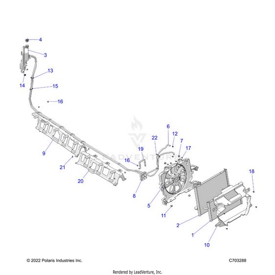 An Image of a Genuine Polaris Parts Schematic Diagram showing the schematic - ENGINE: COOLING RADIATOR - 2024 POLARIS RZR PRO XP 4 ULTIMATE