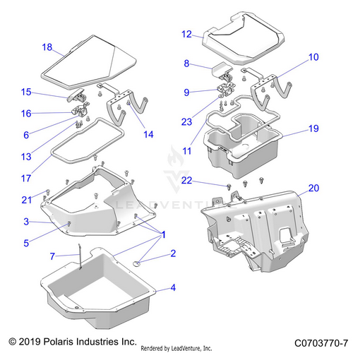 An Image of a Genuine Polaris Parts Schematic Diagram showing the schematic - BODY: FRONT STORAGE - 2022 POLARIS RZR PRO R ULTIMATE