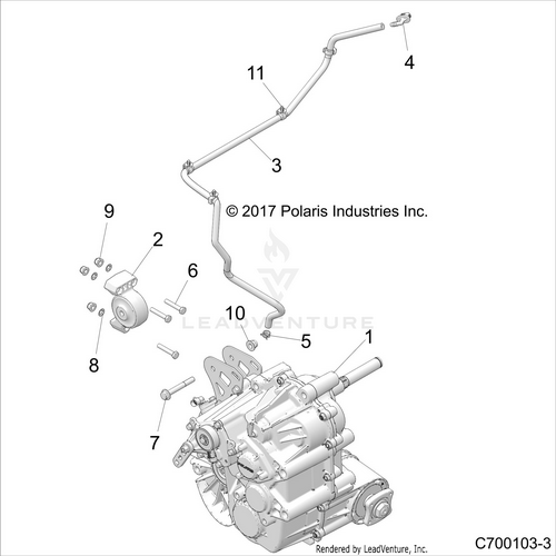 An Image of a Genuine Polaris Parts Schematic Diagram showing the schematic - DRIVE TRAIN: MAIN GEARCASE MOUNTING - 2018 POLARIS RZR RS1