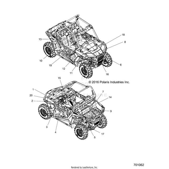 An Image of a Genuine Polaris Parts Schematic Diagram showing the schematic - BODY: DECALS - 2017 POLARIS RZR 900/900 EPS