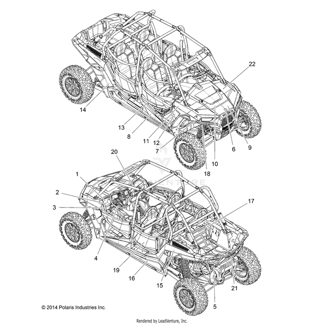 An Image of a Genuine Polaris Parts Schematic Diagram showing the schematic - BODY: DECALS - 2015 POLARIS RZR XP 4 1000