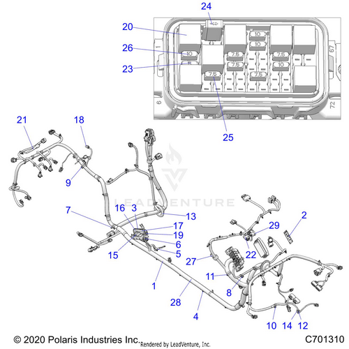 An Image of a Genuine Polaris Parts Schematic Diagram showing the schematic - ELECTRICAL: WIRE HARNESS CHASSIS - 2021 POLARIS RZR PRO XP SPORT