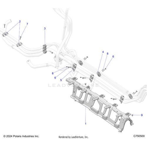 An Image of a Genuine Polaris Parts Schematic Diagram showing the schematic - ENGINE: COOLING MOUNTING - 2025 POLARIS RZR PRO S ULTIMATE