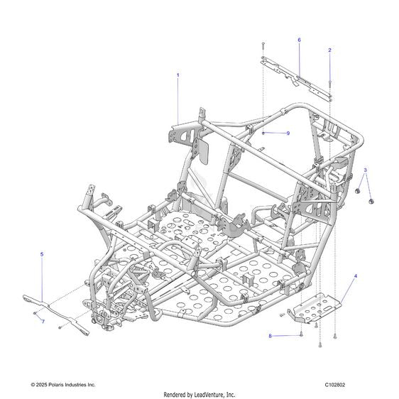 An Image of a Genuine Polaris Parts Schematic Diagram showing the schematic - CHASSIS: FRAME - 2025 POLARIS RZR 200 MD