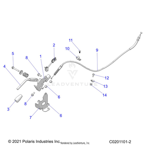 An Image of a Genuine Polaris Parts Schematic Diagram showing the schematic - BRAKES: PARK LOCK - 2024 POLARIS RZR 200 EVAP