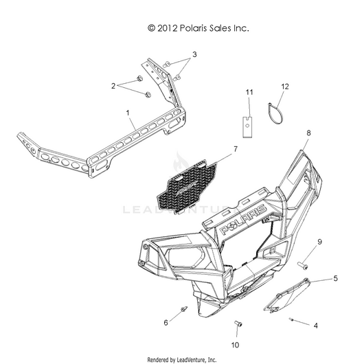 An Image of a Genuine Polaris Parts Schematic Diagram showing the schematic - BODY: FRONT BUMPER - 2018 POLARIS RZR 570