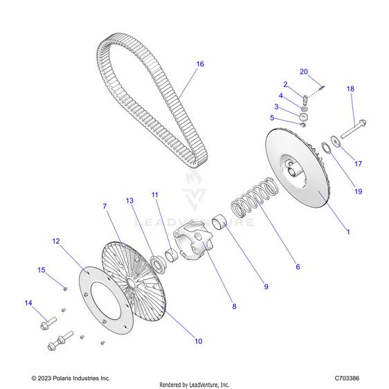 An Image of a Genuine Polaris Parts Schematic Diagram showing the schematic - DRIVE TRAIN: SECONDARY CLUTCH/BELT - 2024 POLARIS RZR PRO R 4 ULTIMATE