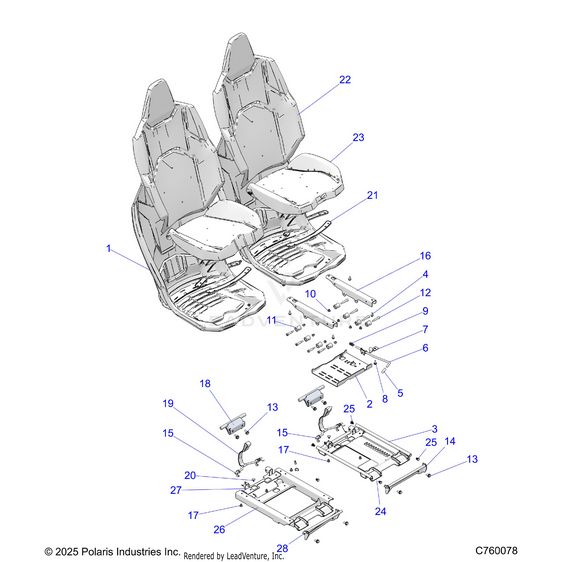 An Image of a Genuine Polaris Parts Schematic Diagram showing the schematic - BODY: SEAT ASM. AND SLIDER FRONT - 2026 POLARIS RZR XP S 4 1000 SPORT